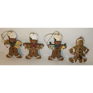 Lot 4 Vintage Carved Resin Snowman Christmas Holiday Ornaments 5" x 4"